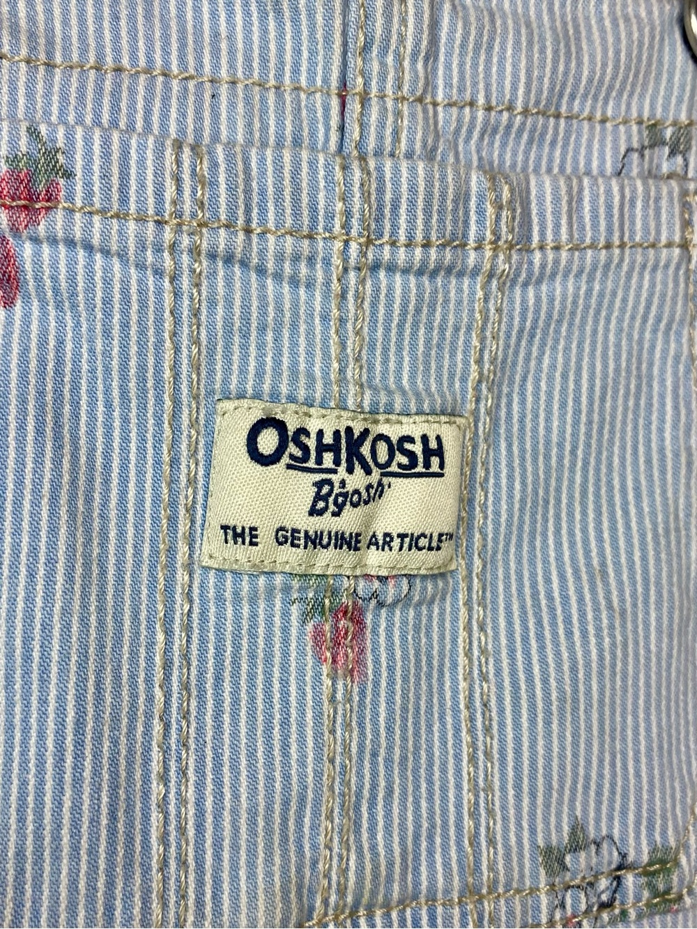 Oshkosh Girl’s Blue Stripe Strawberry Short Overalls size 5T - Picture 2 of 5